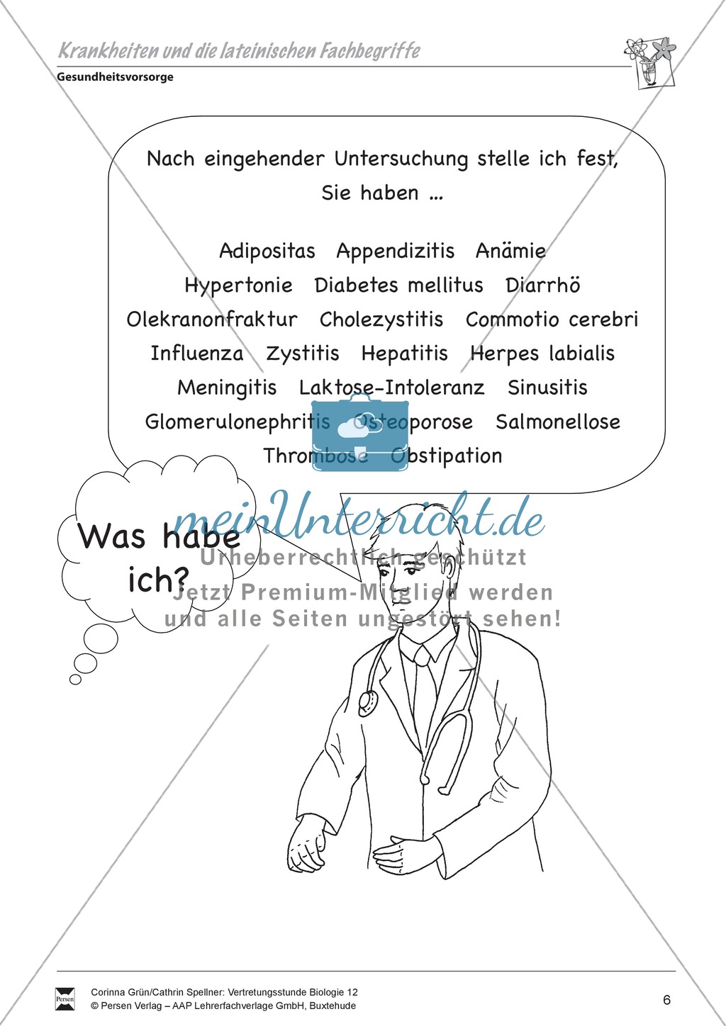 Krankheiten und die lateinischen Fachbegriffe - Vertretungsstunde Preview 1