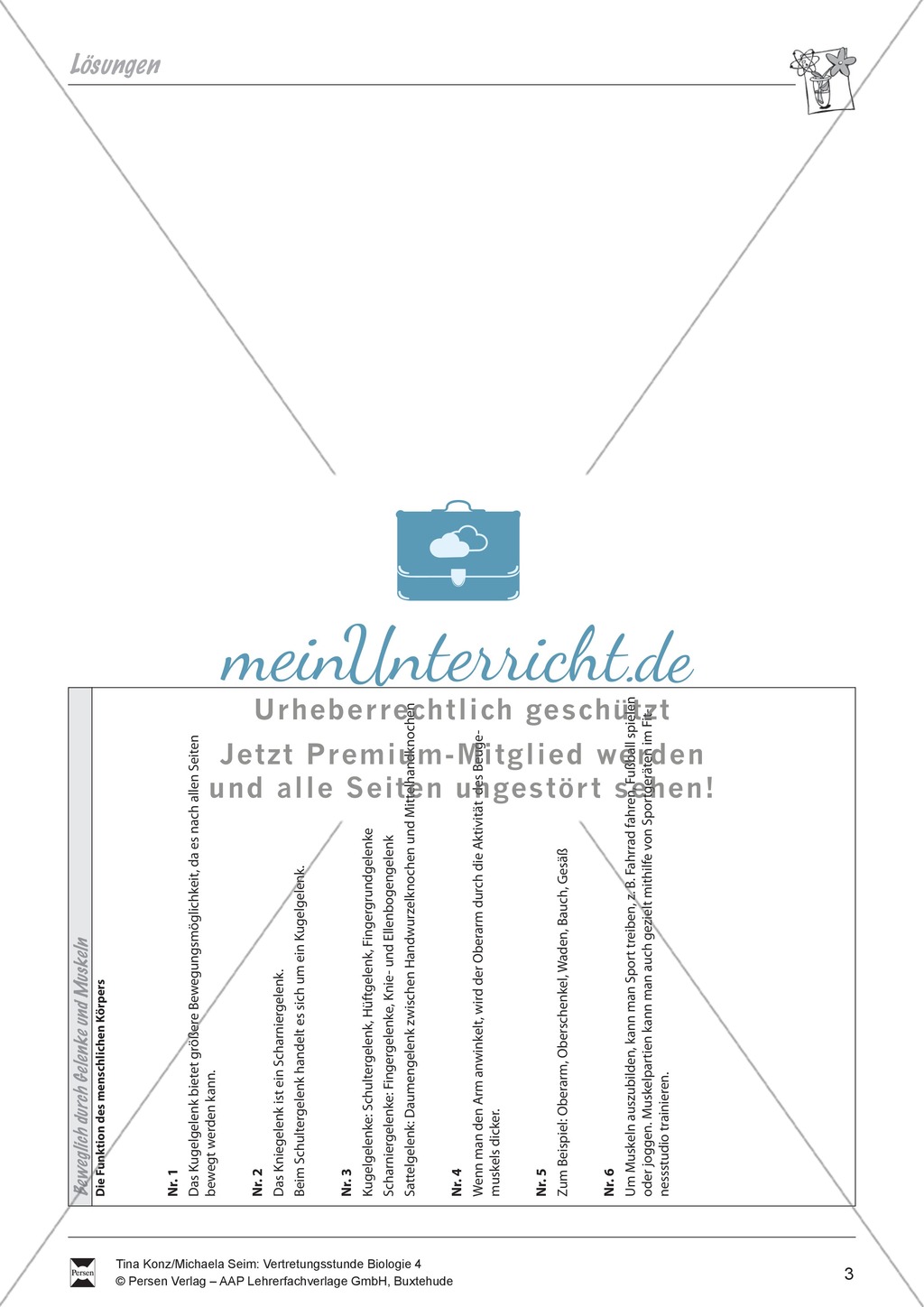 Bau und Funktion des menschlichen Körpers: Gelenke und Muskeln, Scharniergelenk, Kugelgelenk, Beuger, Strecker - Vertretungsstunde Preview 3