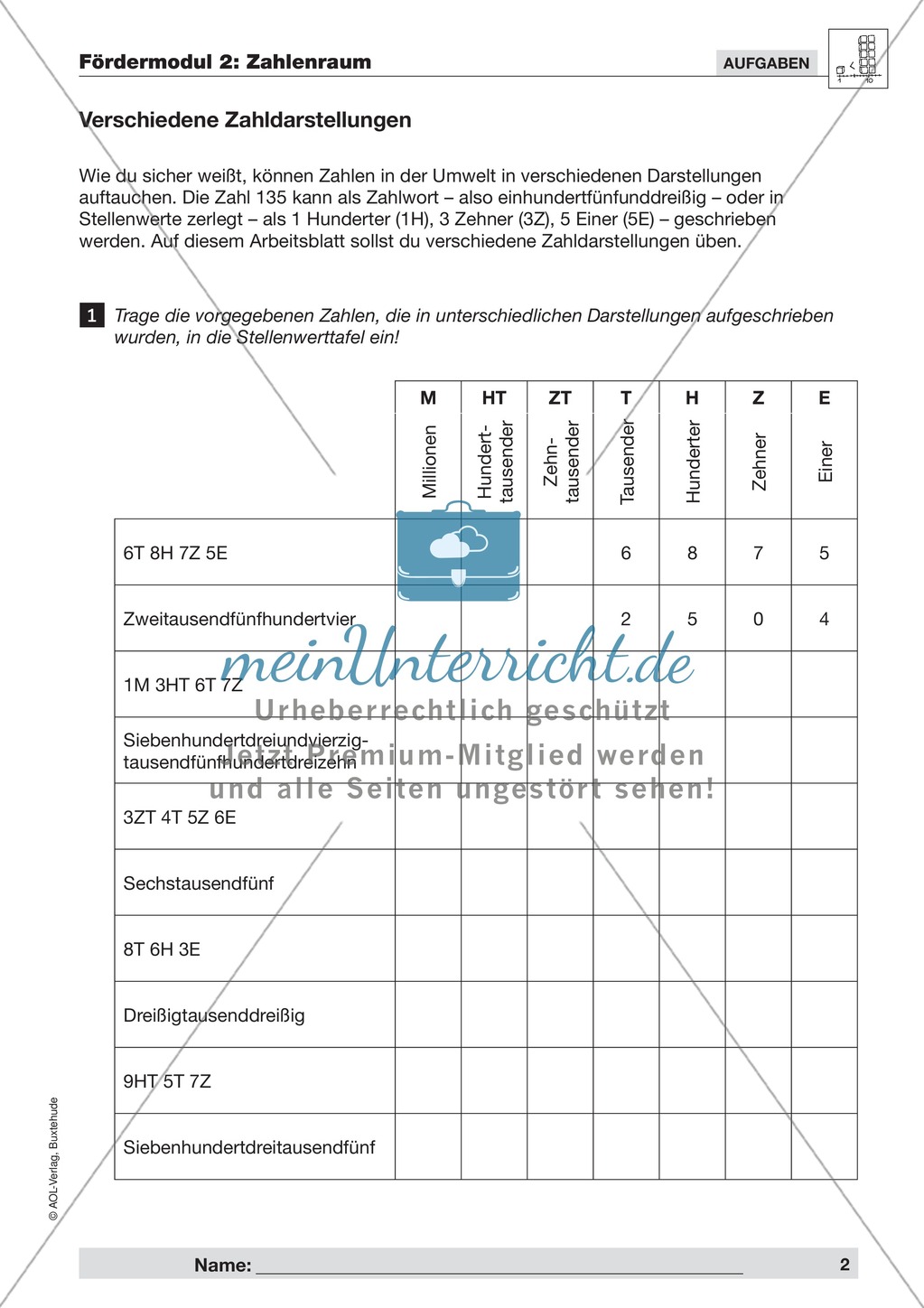 Übungen zu unterschiedlichen Schreibweisen und Darstellungen bis zu den Hunderttausendern Preview 1