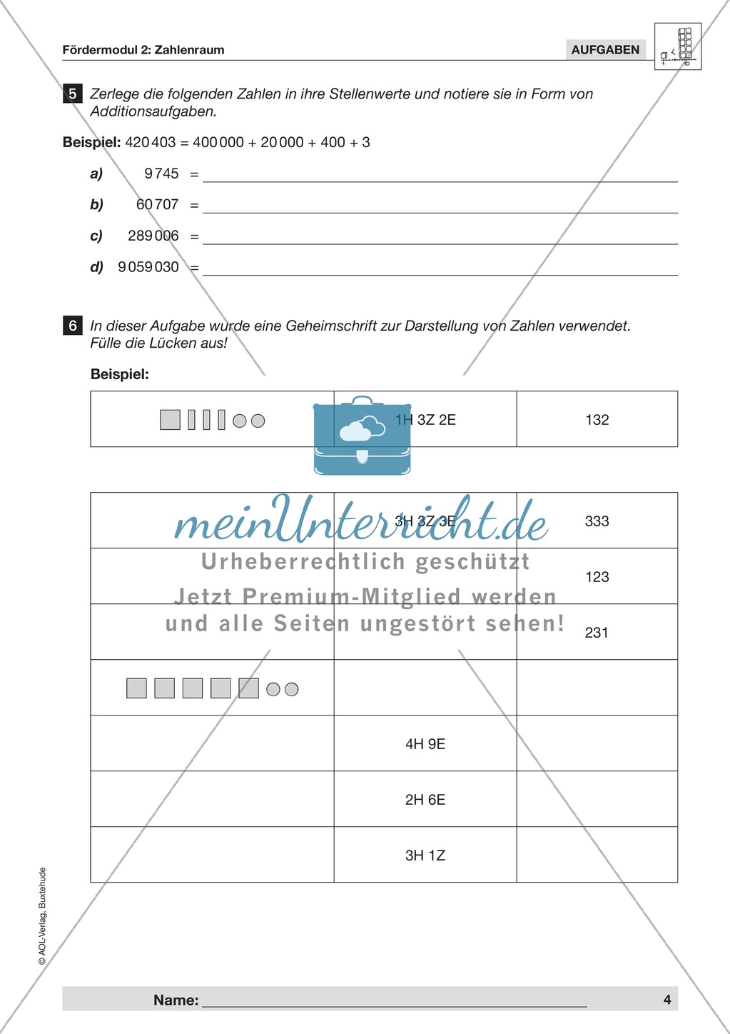 Übungen zu unterschiedlichen Schreibweisen und Darstellungen bis zu den Hunderttausendern Preview 3