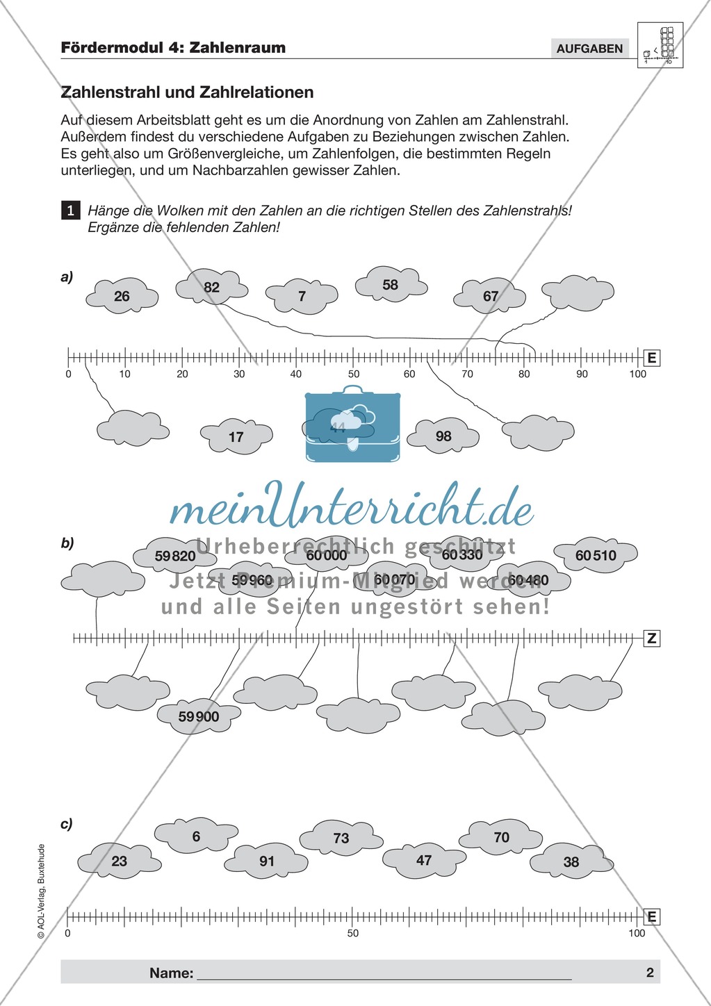 Zahlen Anordnen am Zahlenstrahl Preview 1
