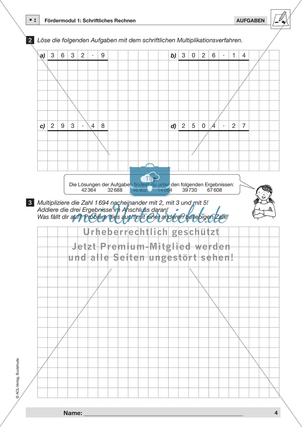 Vermischte Aufgaben zur schriftlichen Muliplikation Preview 2