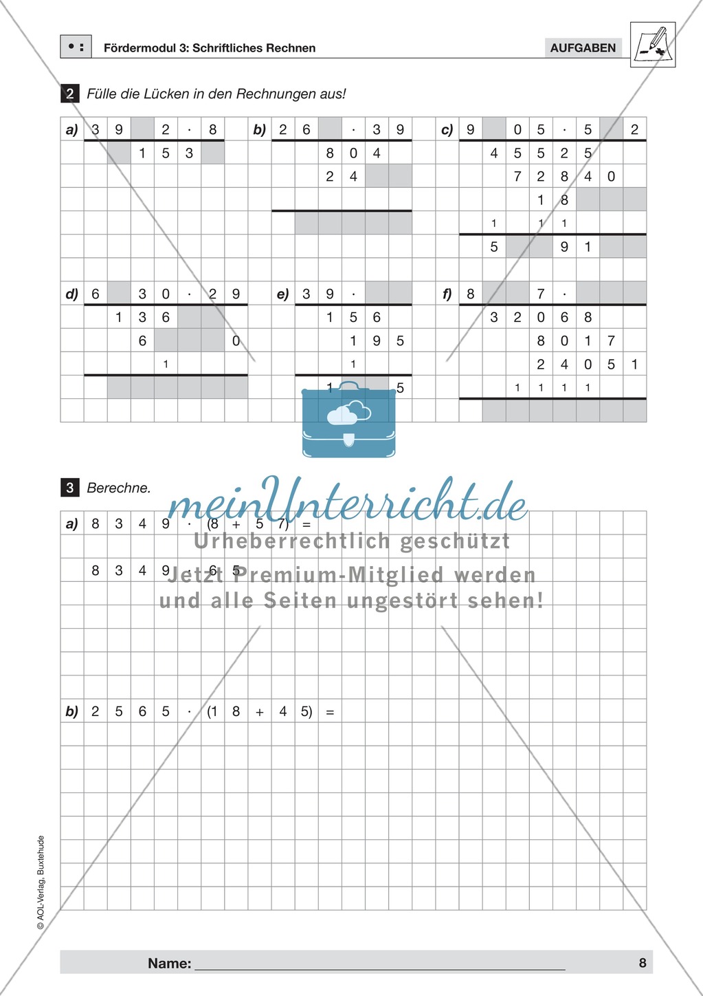 Vermischte Aufgaben zur schriftlichen Muliplikation Preview 6