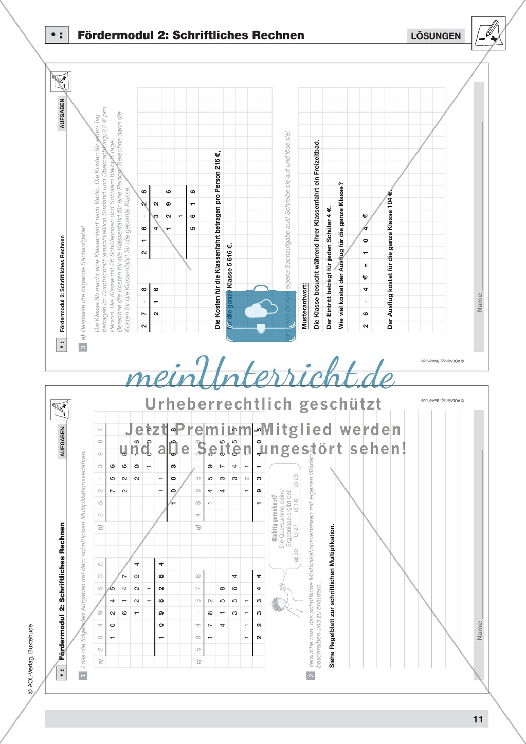 Vermischte Aufgaben zur schriftlichen Muliplikation Preview 9