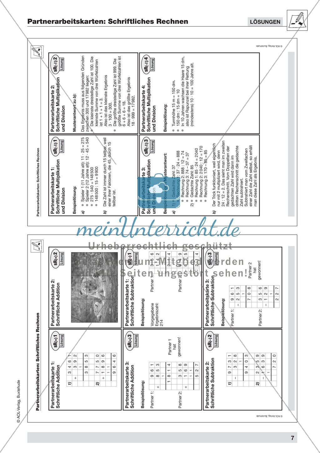 Vermischte Aufgaben zur Übung des schriftlichen Rechnens mit den Grundrechenarten in Partnerarbeit Preview 7
