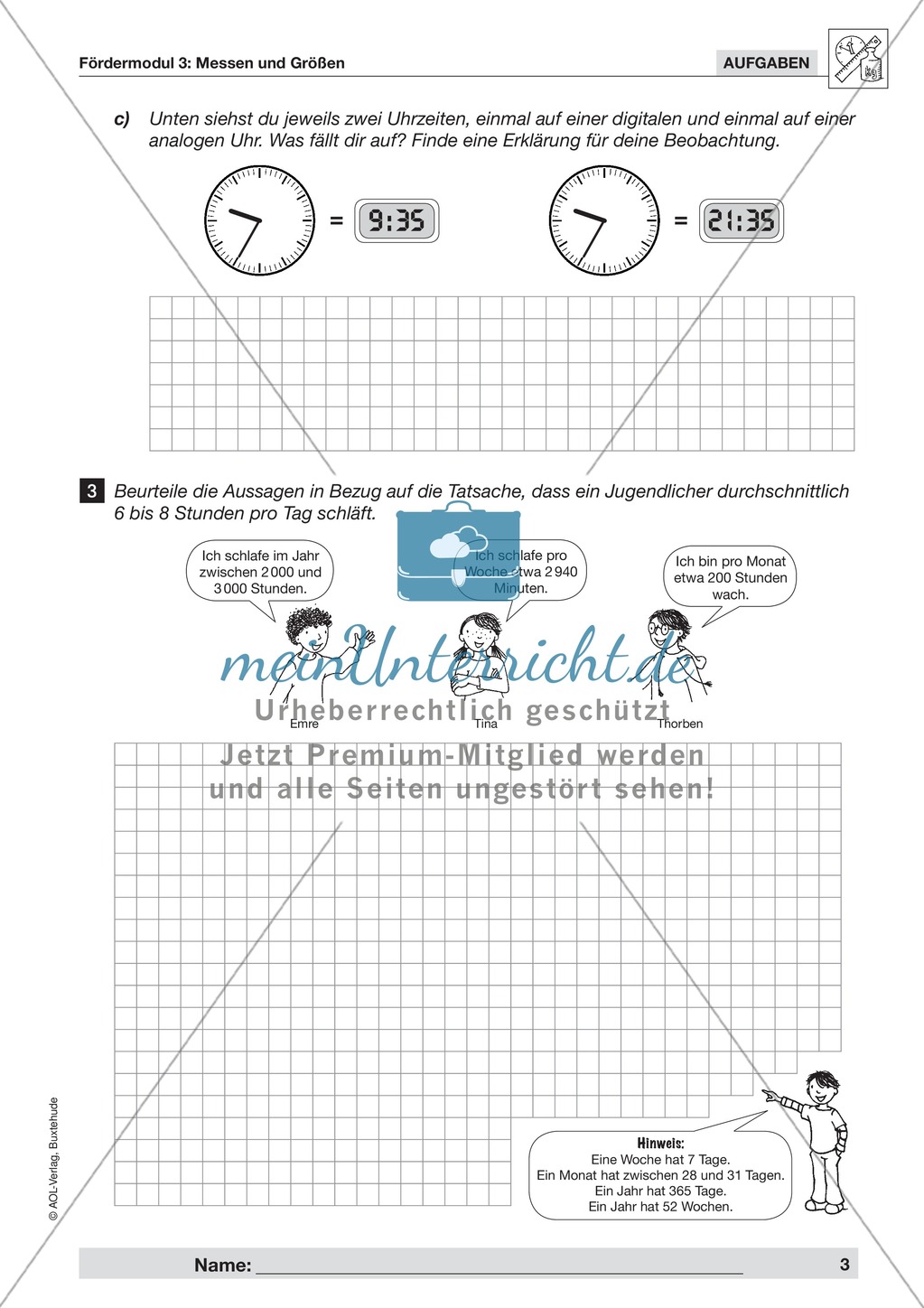 Bestimmung von Uhrzeiten und Rechnen mit Uhrzeiten Preview 2