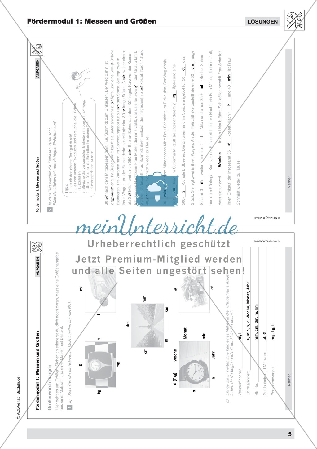Vermischte Aufgaben zur Orientierung mit Maßzahlen und Größen Preview 4