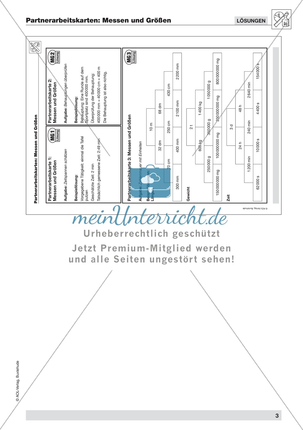 Aufgaben zum Umgang mit Größen und Maßzahlen in Partnerarbeit Preview 2