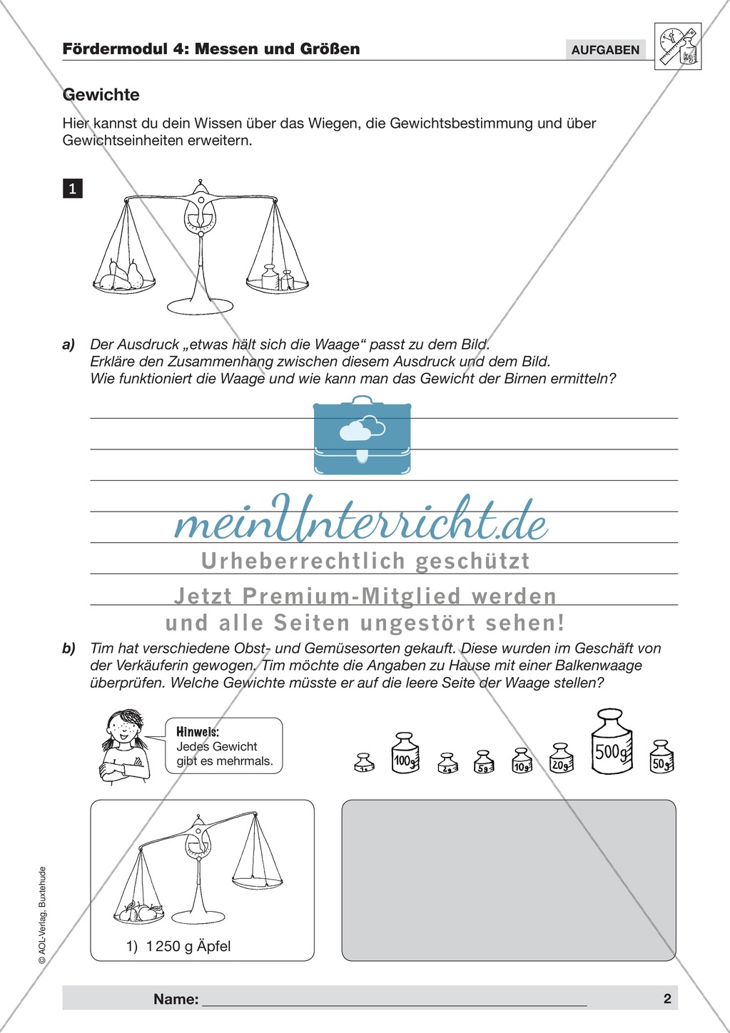 Rechnen mit Gewichten, ganzzahlig Preview 1