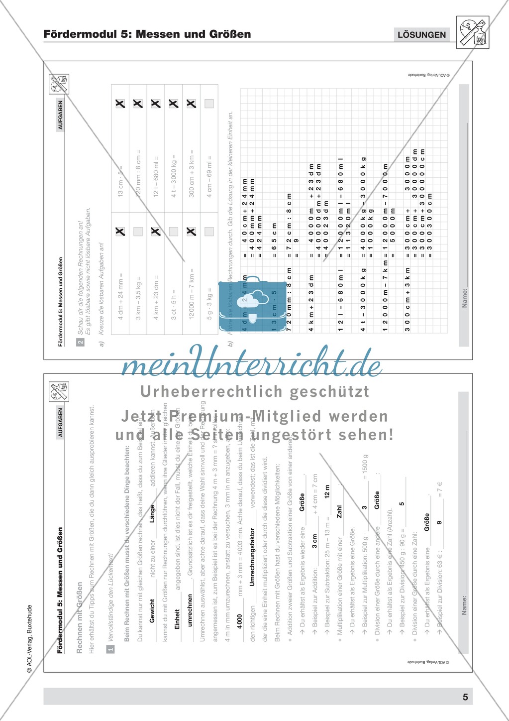 Rechnen mit verschiedenen Größen und Vergleich dieser Größen, ganzzahlig Preview 4