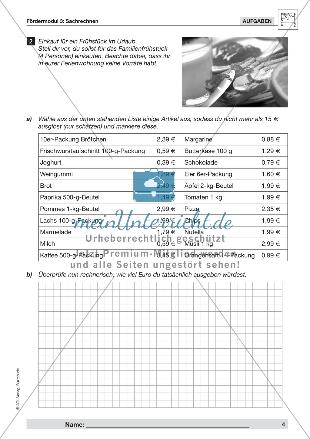 Sachrechnen: Informationen aus Tabellen entnehmen Preview 3