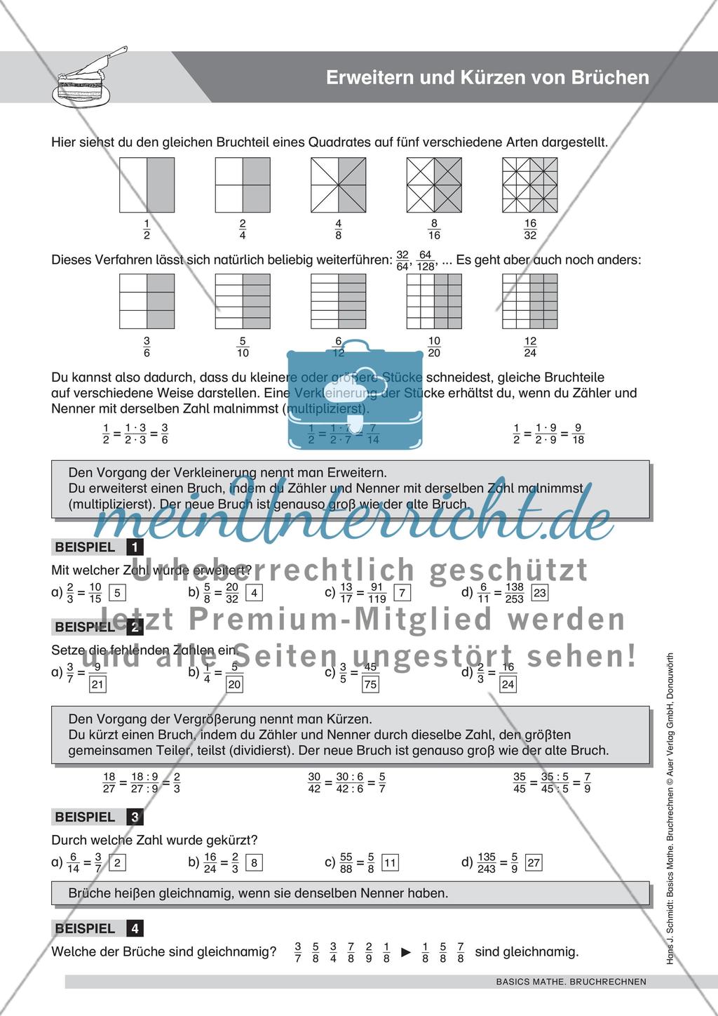 Gemischte Aufgaben zur Bruchrechnung und zur Prozentschreibweise Preview 1