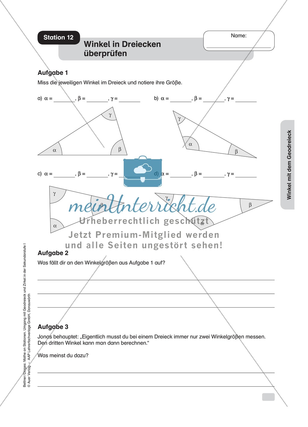 Stationenlernen Geometrie, Übungen zum Umgang mit dem Geodreieck Preview 12