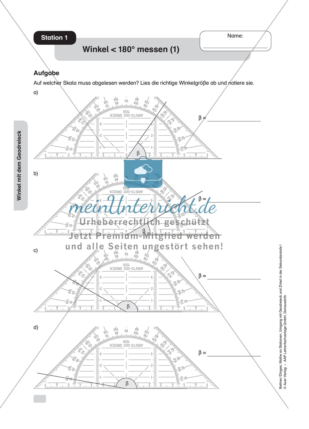 Stationenlernen Geometrie, Übungen zum Umgang mit dem Geodreieck Preview 1
