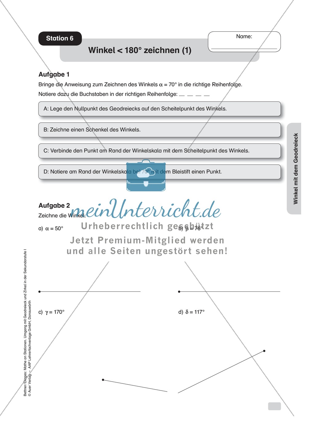 Stationenlernen Geometrie, Übungen zum Umgang mit dem Geodreieck Preview 6