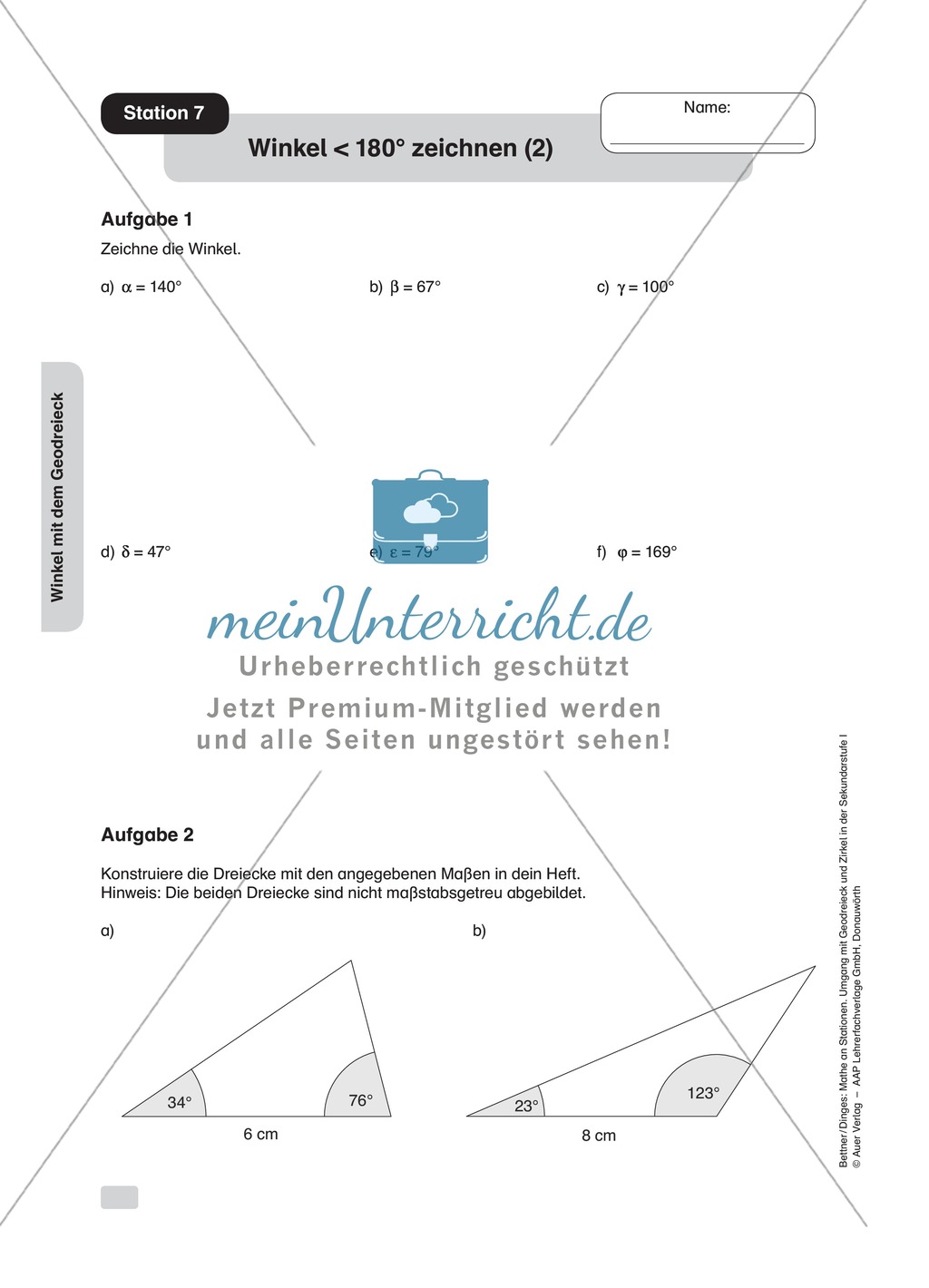 Stationenlernen Geometrie, Übungen zum Umgang mit dem Geodreieck Preview 7