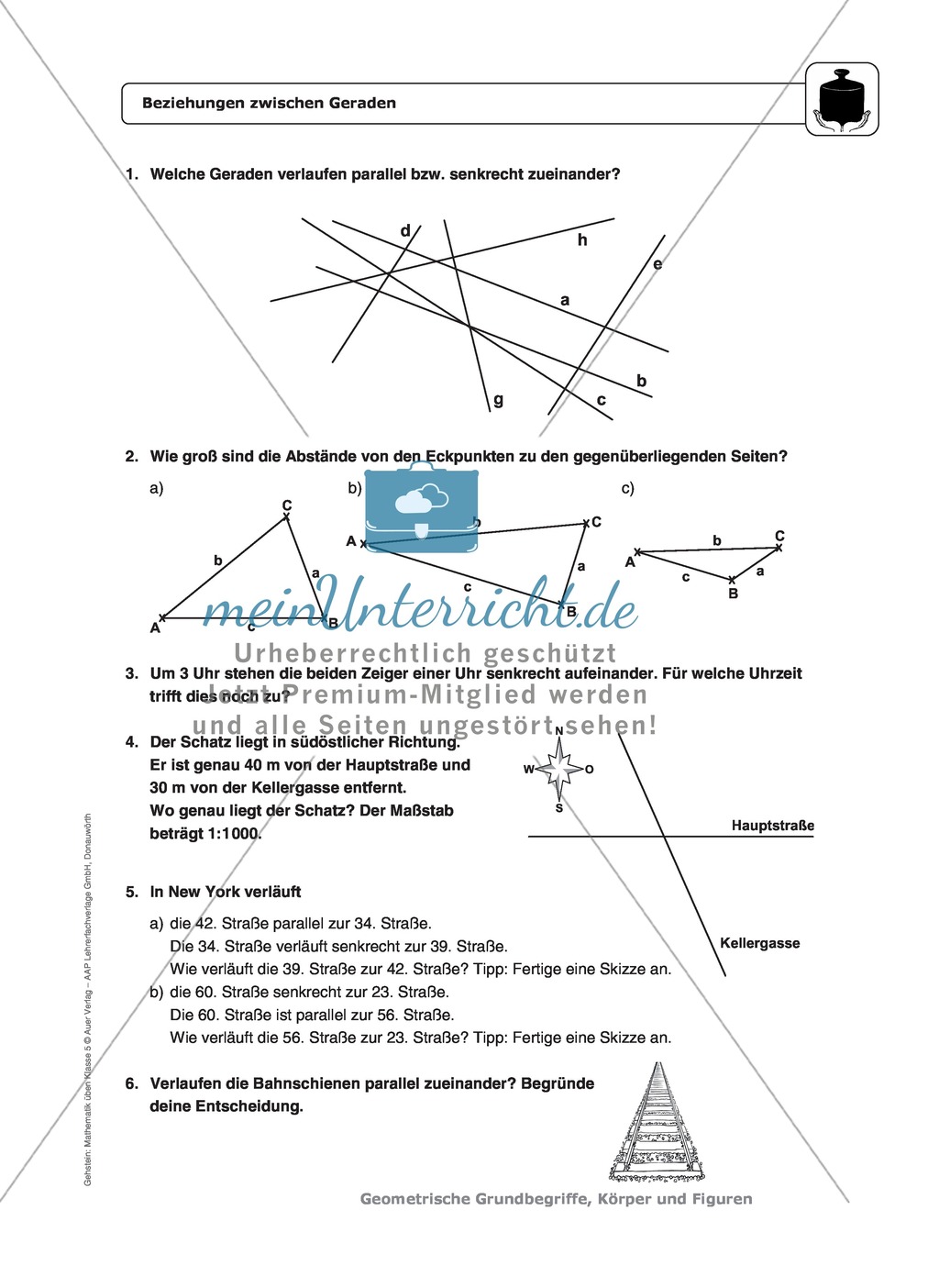 Übungen zur Beziehung zwischen zwei Geraden, mit Übersicht Preview 3
