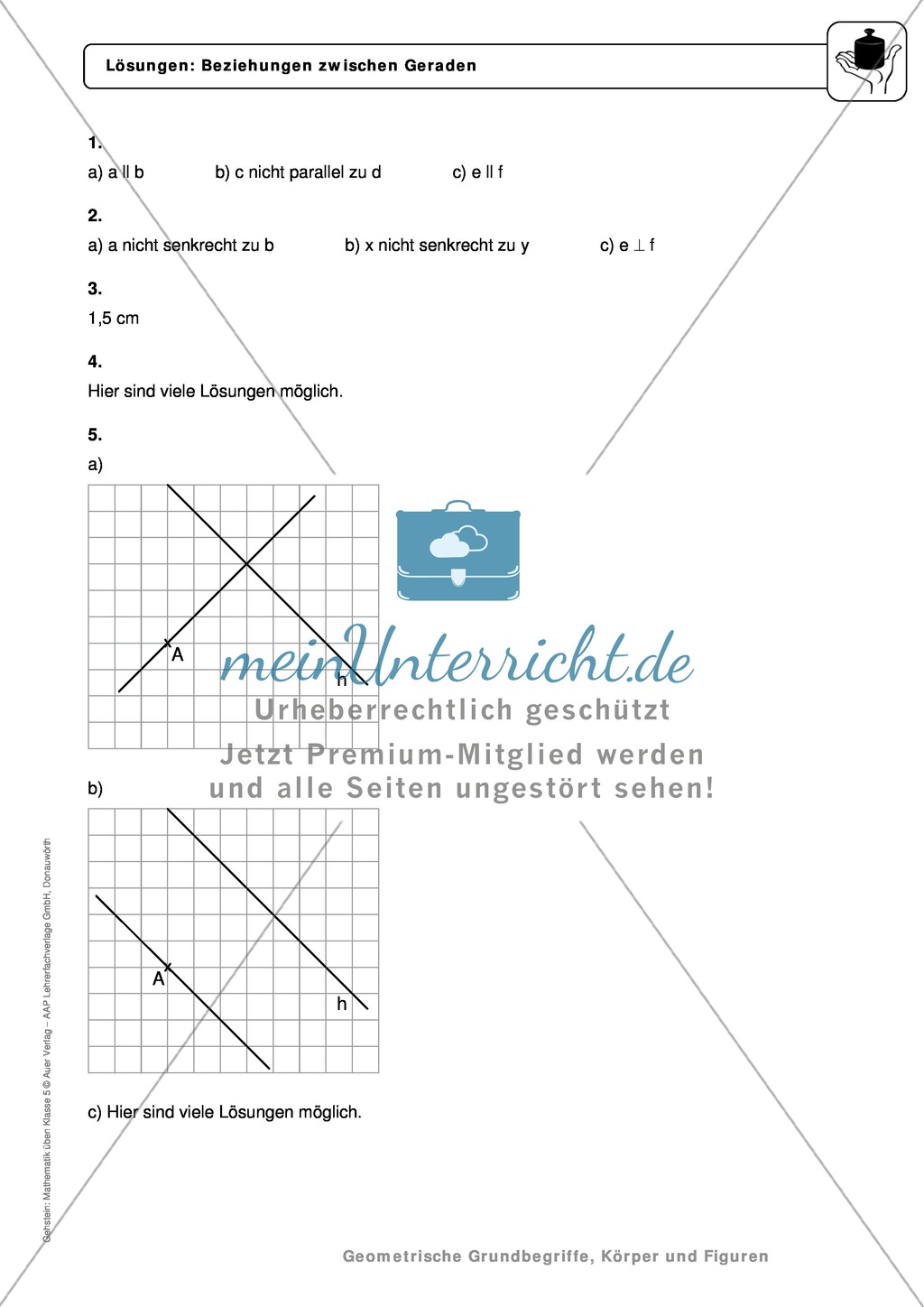 Übungen zur Beziehung zwischen zwei Geraden, mit Übersicht Preview 4