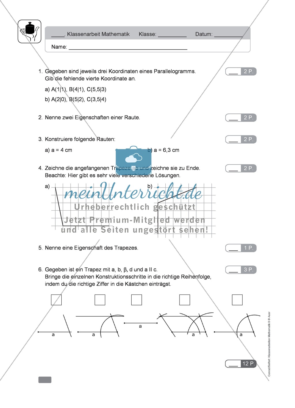 Geometrie, Lernkontrolle zur Konstruktion von Vielecken Preview 1