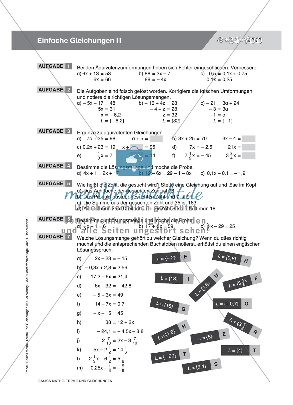 Umformungsregeln mathematischer Gleichungen, mit Beispielen und Übungsaufgaben Preview 2
