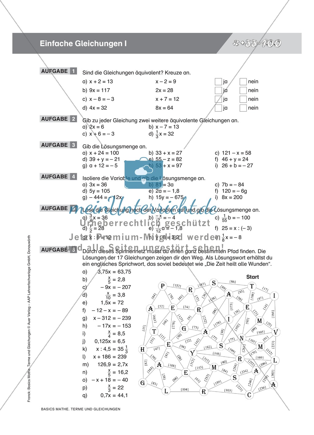 Übungsaufgaben zu mathematischen Gleichungen und Auffrischung der Definitionen und Regeln Preview 2