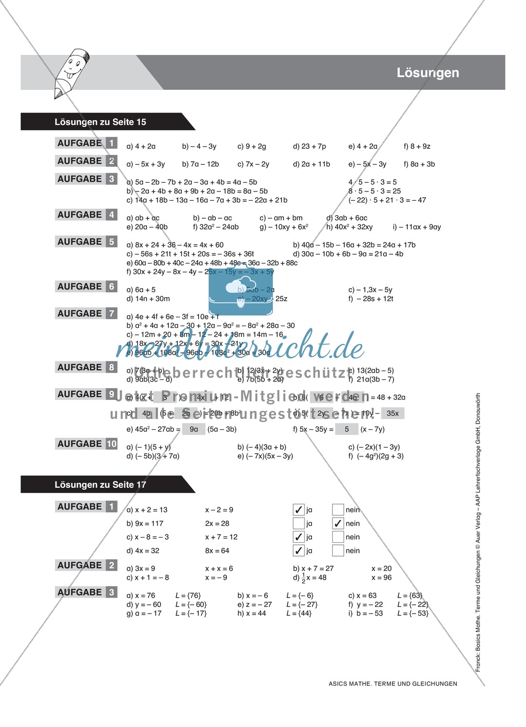 Übungsaufgaben zu mathematischen Gleichungen und Auffrischung der Definitionen und Regeln Preview 7