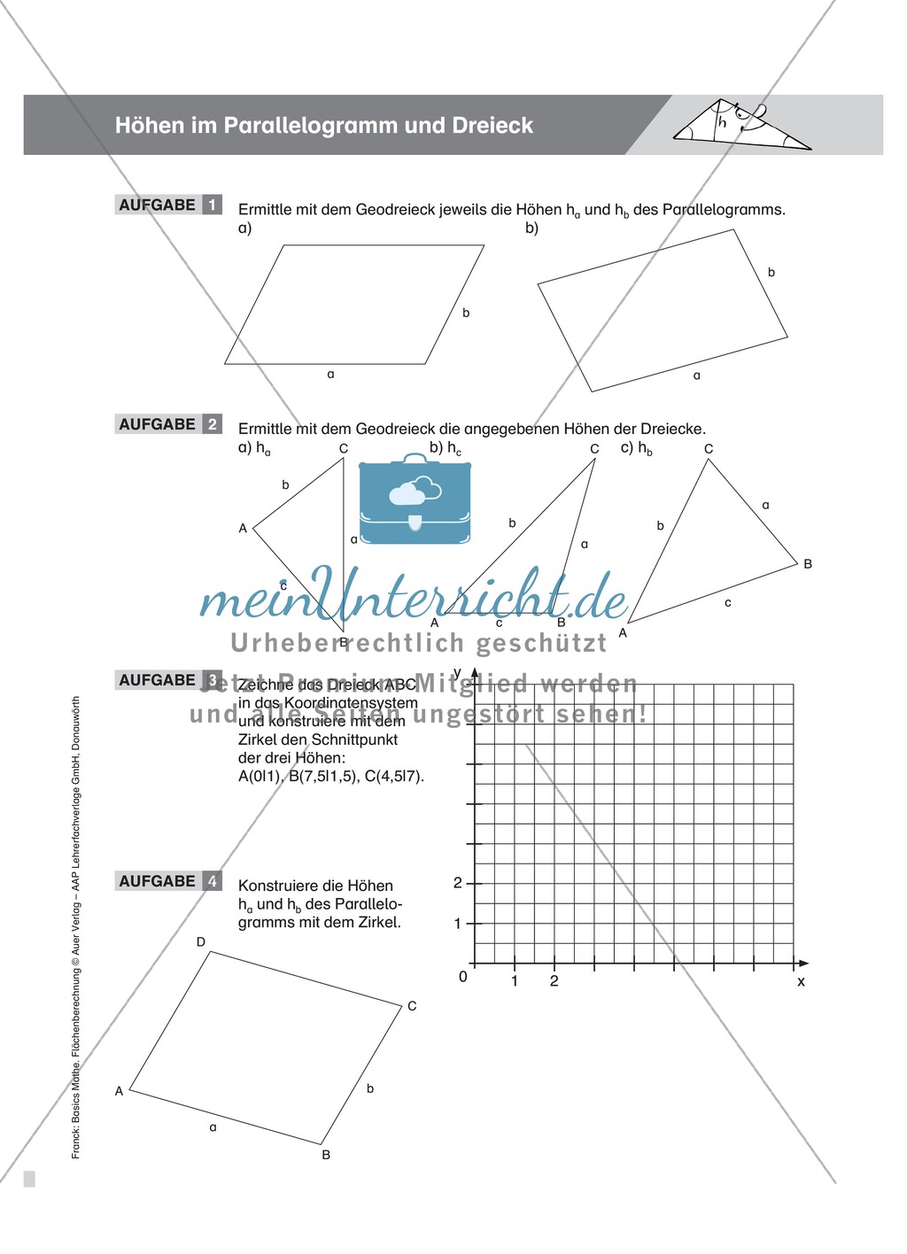 Höhenbestimmung im Parallelogramm und Dreieck, mit Definitionen, Beispielen und Aufgaben Preview 2