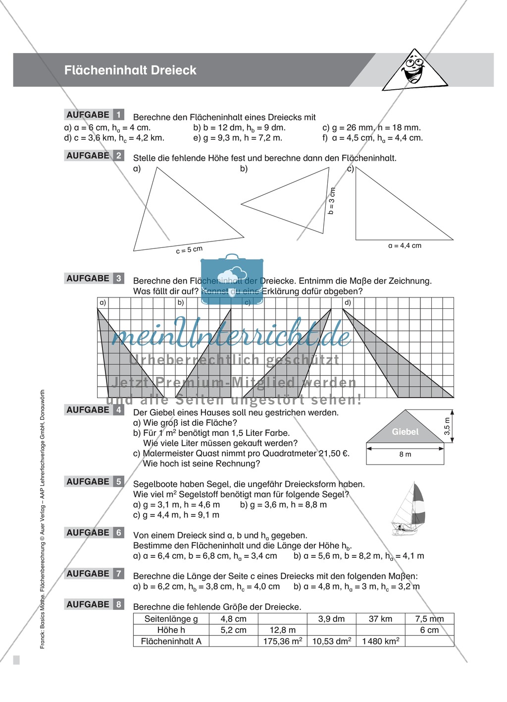 Aufgaben und Beispiele zur Berechnung des Flächeninhalts von Parallelogramm, Dreieck und Trapez Preview 4