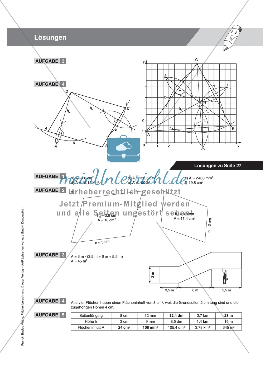 Aufgaben und Beispiele zur Berechnung des Flächeninhalts von Parallelogramm, Dreieck und Trapez Preview 7