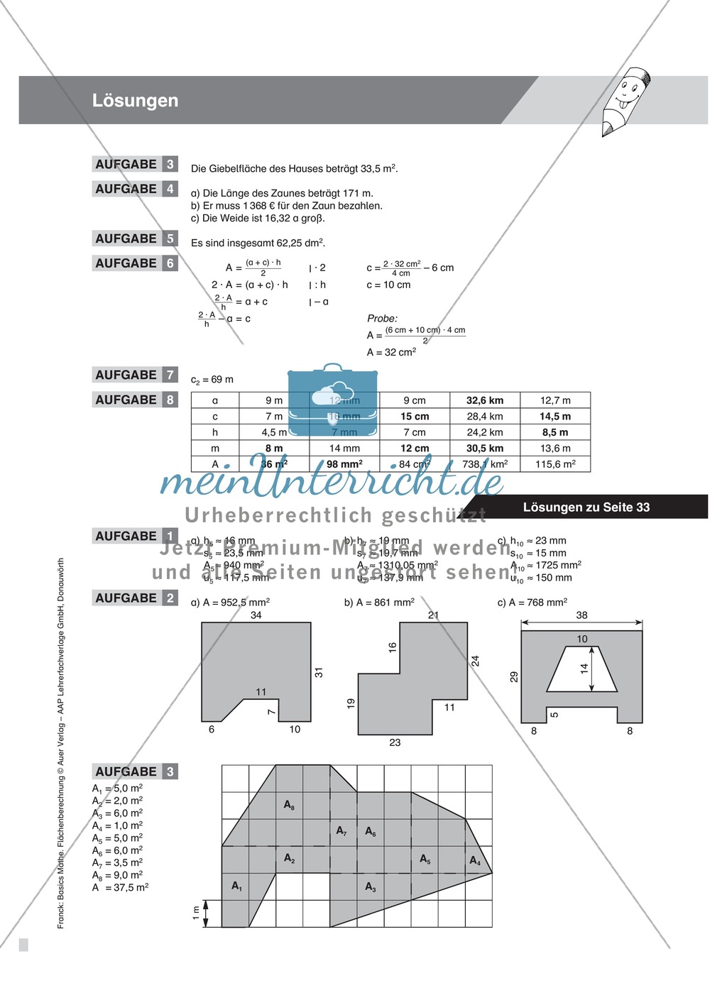 Aufgaben und Beispiele zur Berechnung des Flächeninhalts von Parallelogramm, Dreieck und Trapez Preview 9