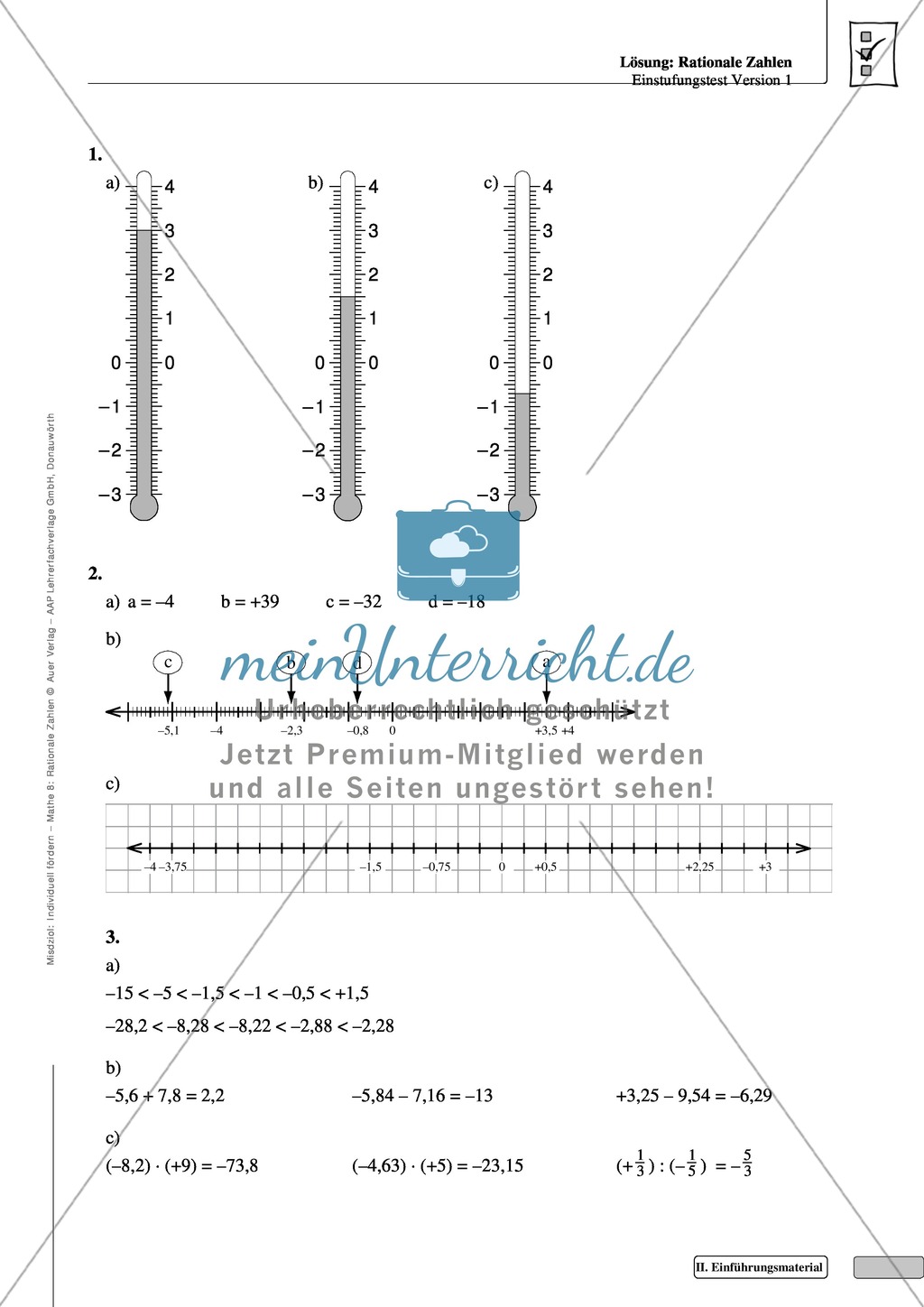 Lernkontrolle und Einstufungstest zum Thema rationale Zahlen, mit Auswertungsbogen Preview 5