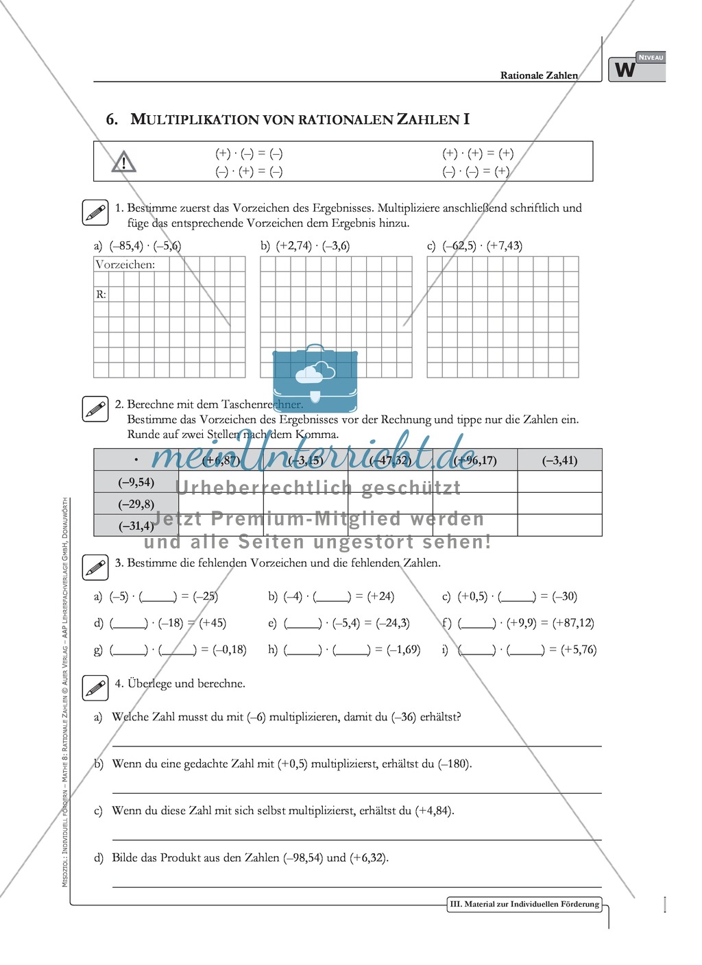 Multiplikation und Division rationaler Zahlen an verschiedenen Aufgaben Preview 1