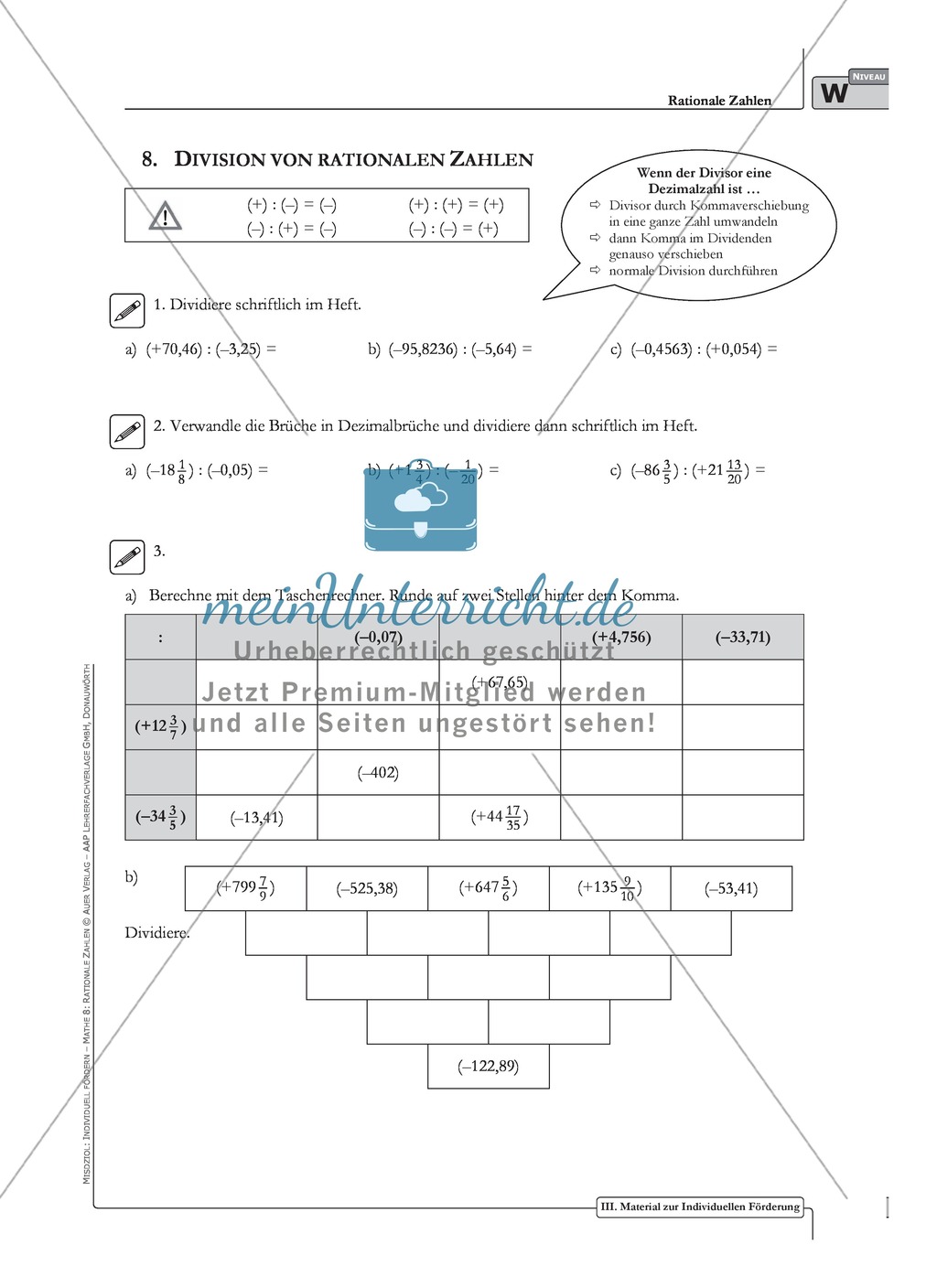 Multiplikation und Division rationaler Zahlen an verschiedenen Aufgaben Preview 3