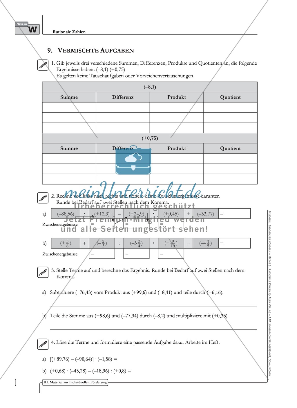 Multiplikation und Division rationaler Zahlen an verschiedenen Aufgaben Preview 4