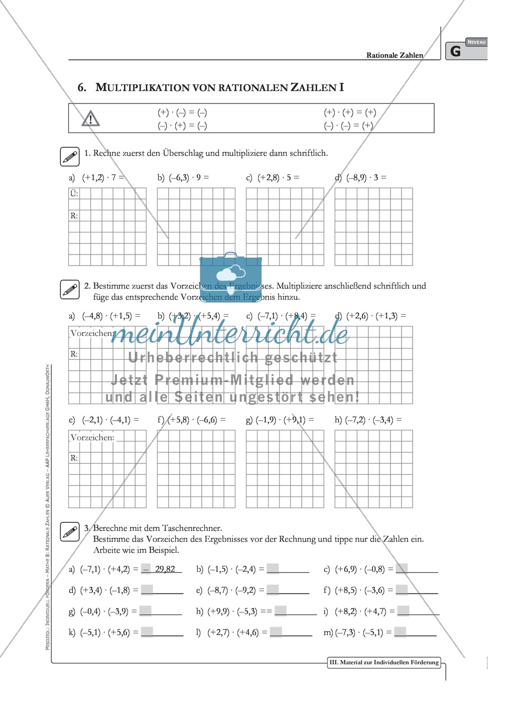Aufgaben zur Multiplikation und Division von rationalen Zahlen Preview 1