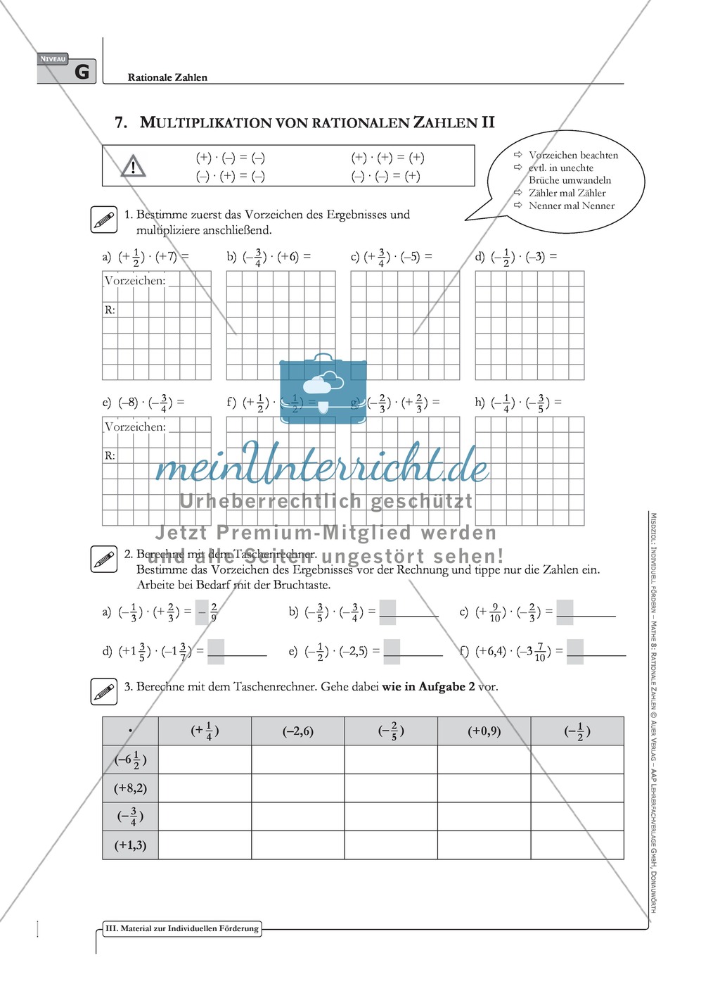Aufgaben zur Multiplikation und Division von rationalen Zahlen Preview 2