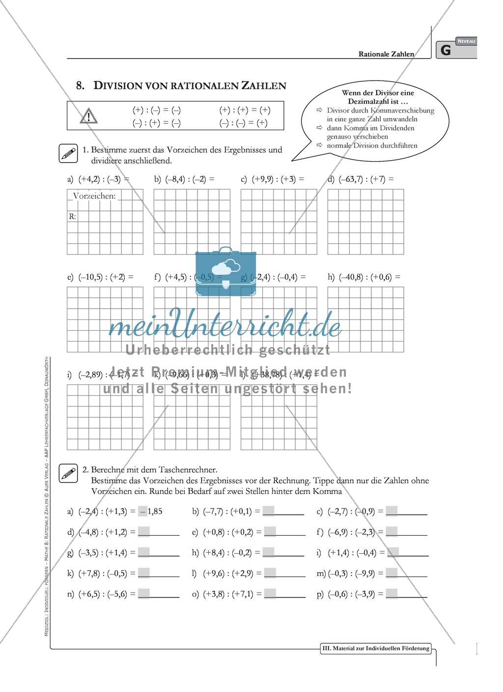 Aufgaben zur Multiplikation und Division von rationalen Zahlen Preview 3