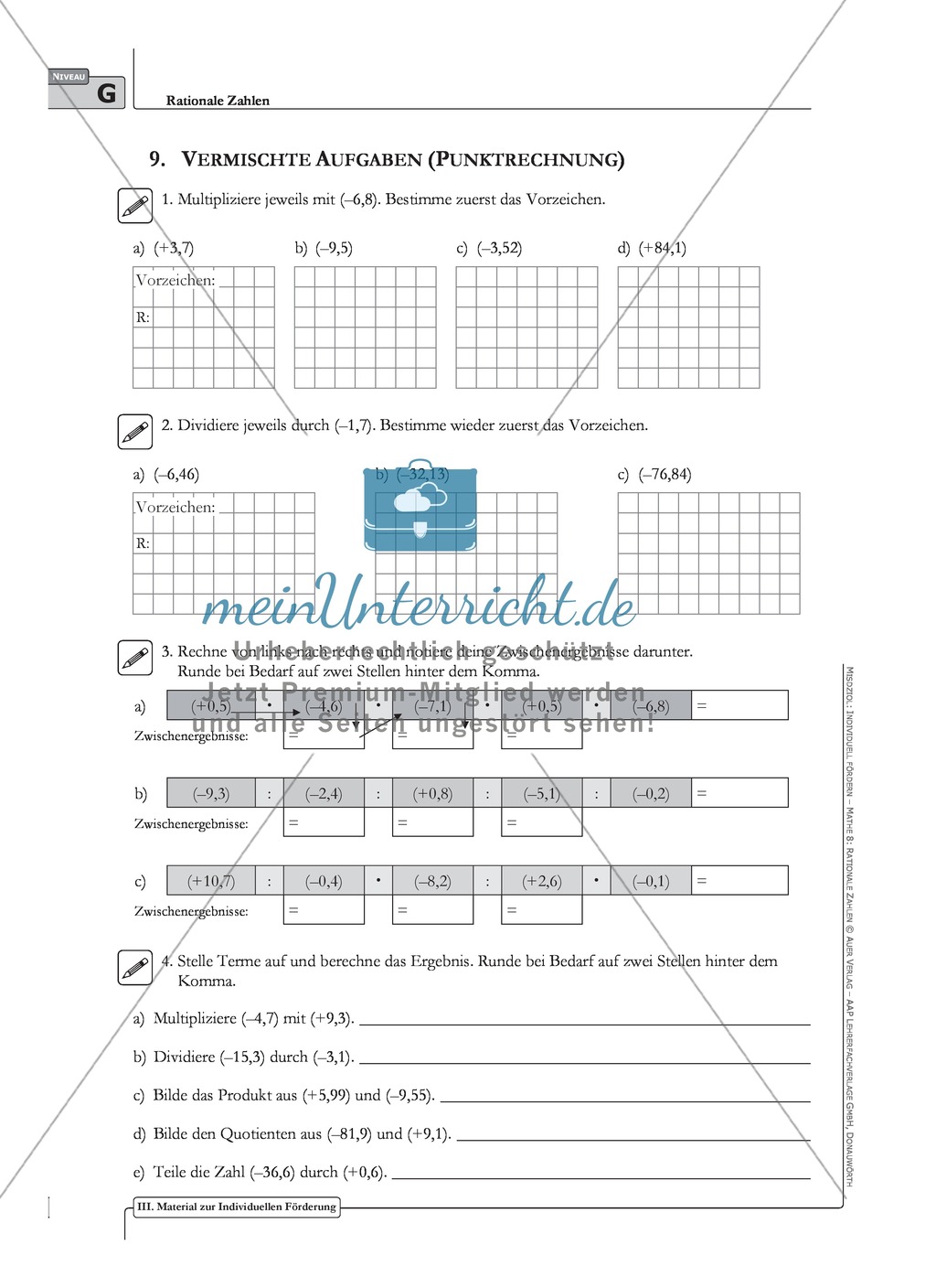 Aufgaben zur Multiplikation und Division von rationalen Zahlen Preview 4