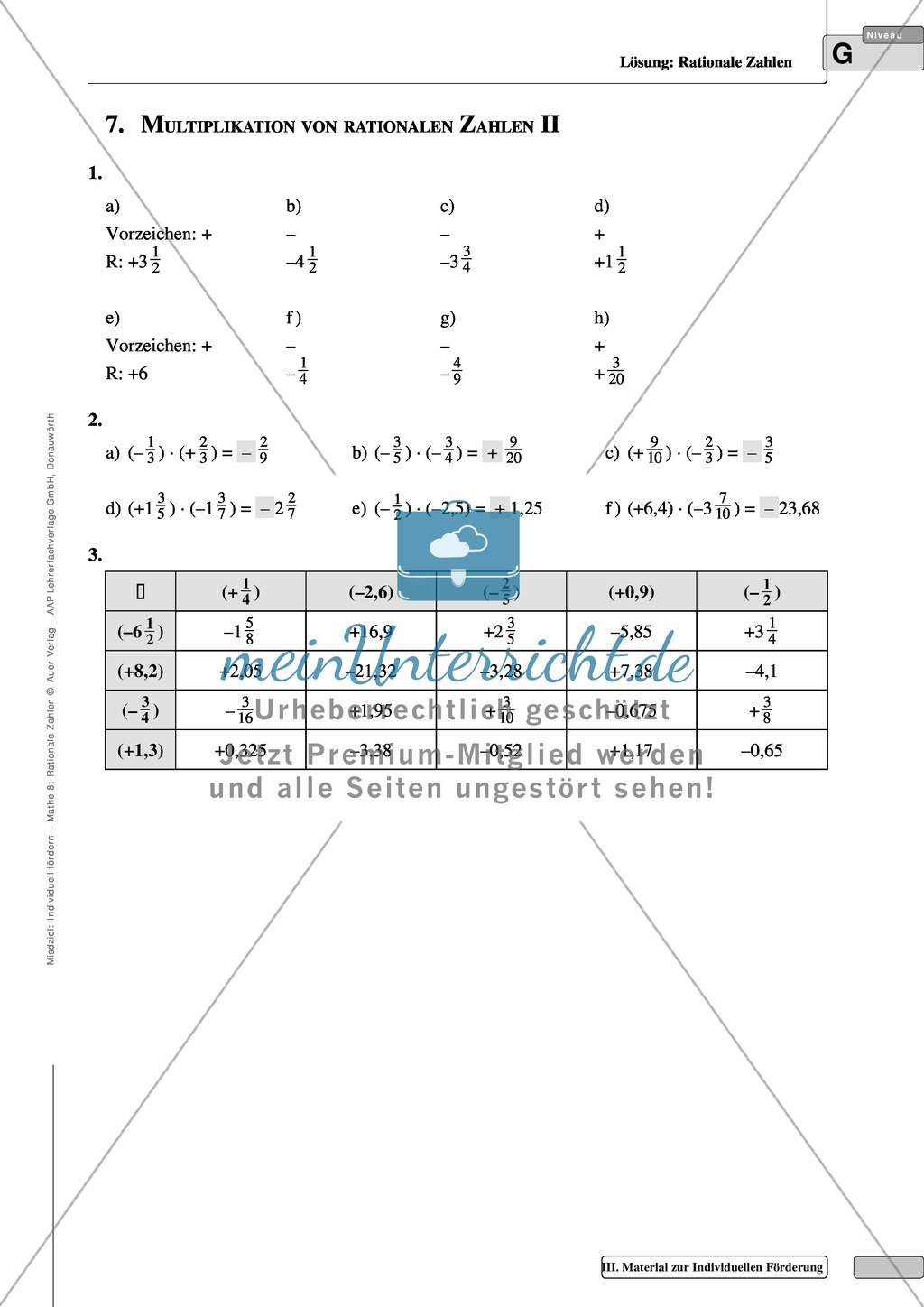 Aufgaben zur Multiplikation und Division von rationalen Zahlen Preview 6