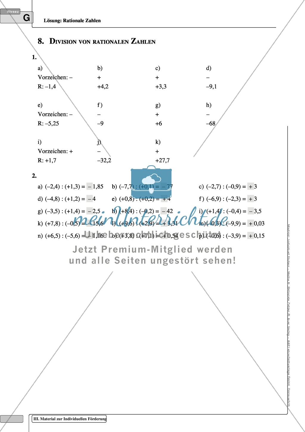 Aufgaben zur Multiplikation und Division von rationalen Zahlen Preview 7