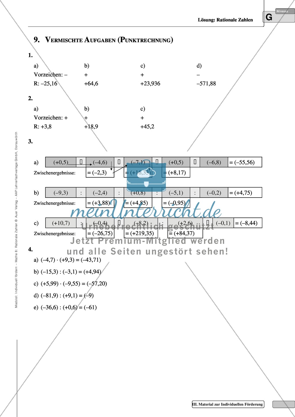 Aufgaben zur Multiplikation und Division von rationalen Zahlen Preview 8