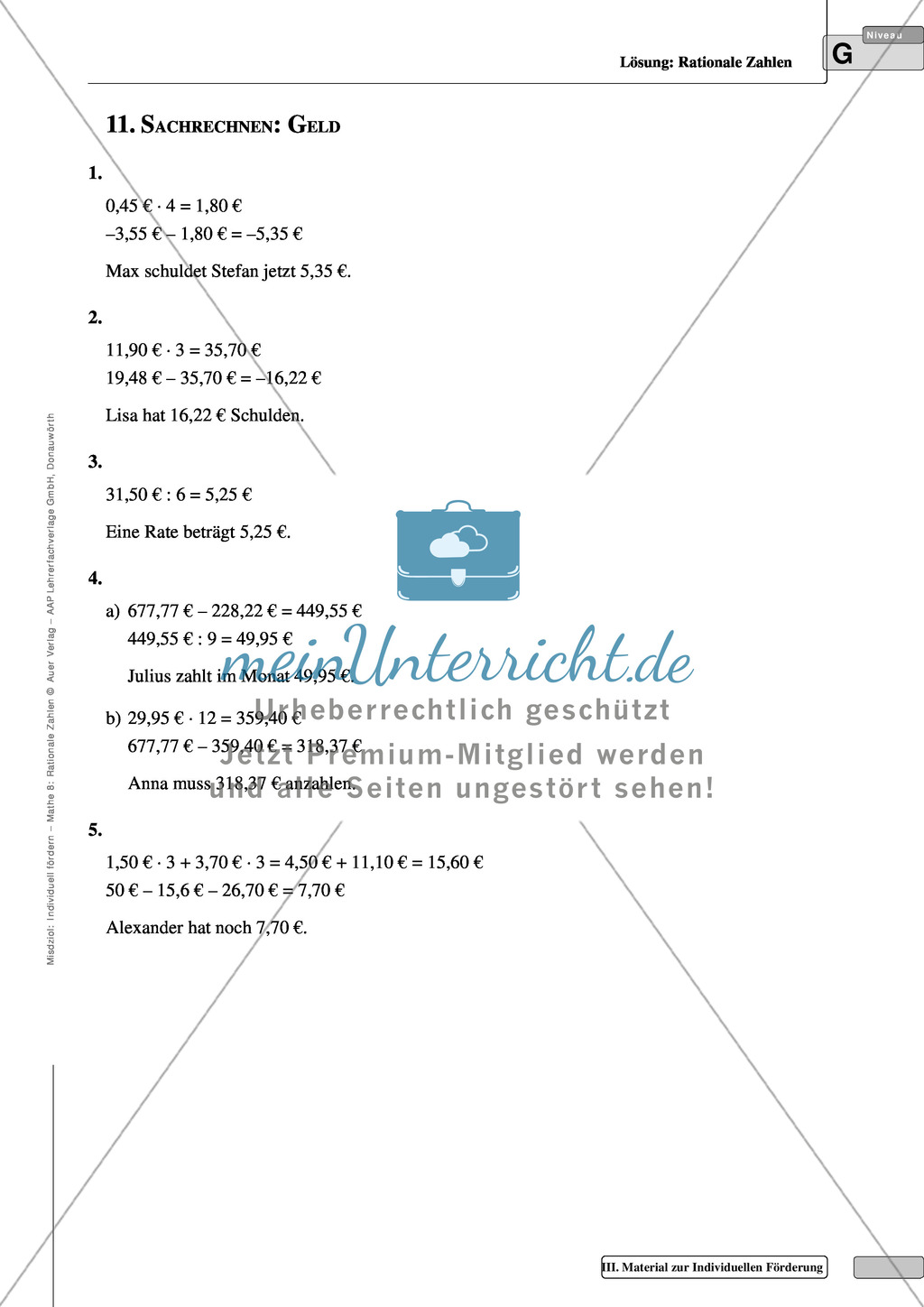 Einfache Sachaufgaben zu rationalen Zahlen aus dem Bereich Temperaturen und Geld Preview 5