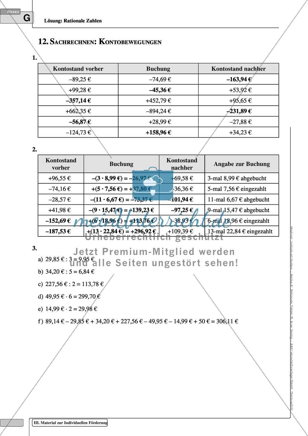 Einfache Sachaufgaben zu rationalen Zahlen aus dem Bereich Temperaturen und Geld Preview 6