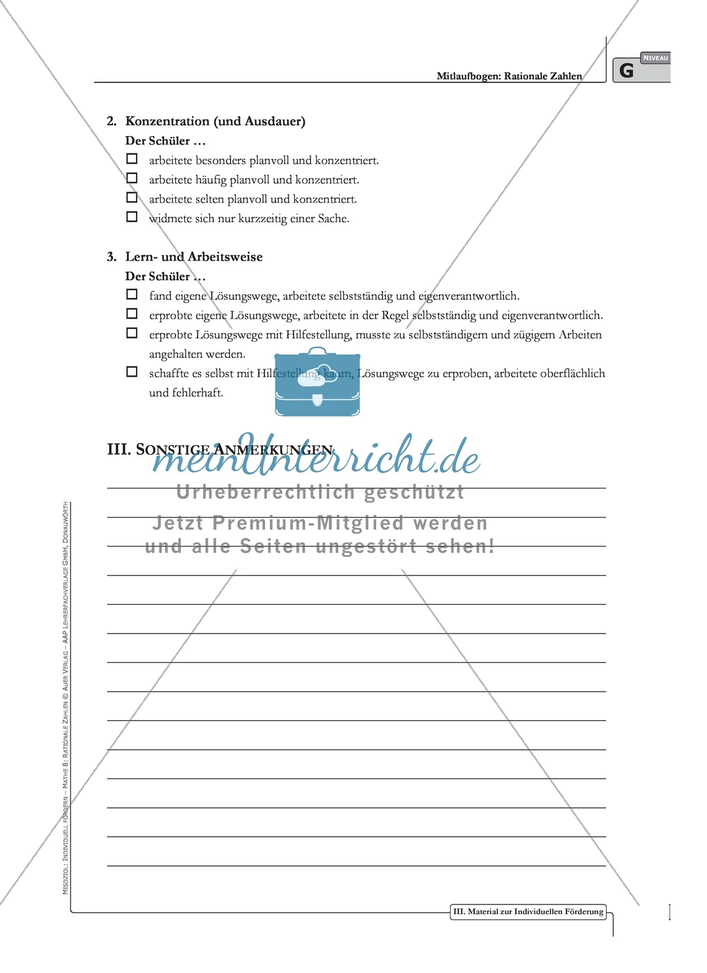 Beurteilungsbogen zum Wissenserwerb über rationale Zahlen Preview 2