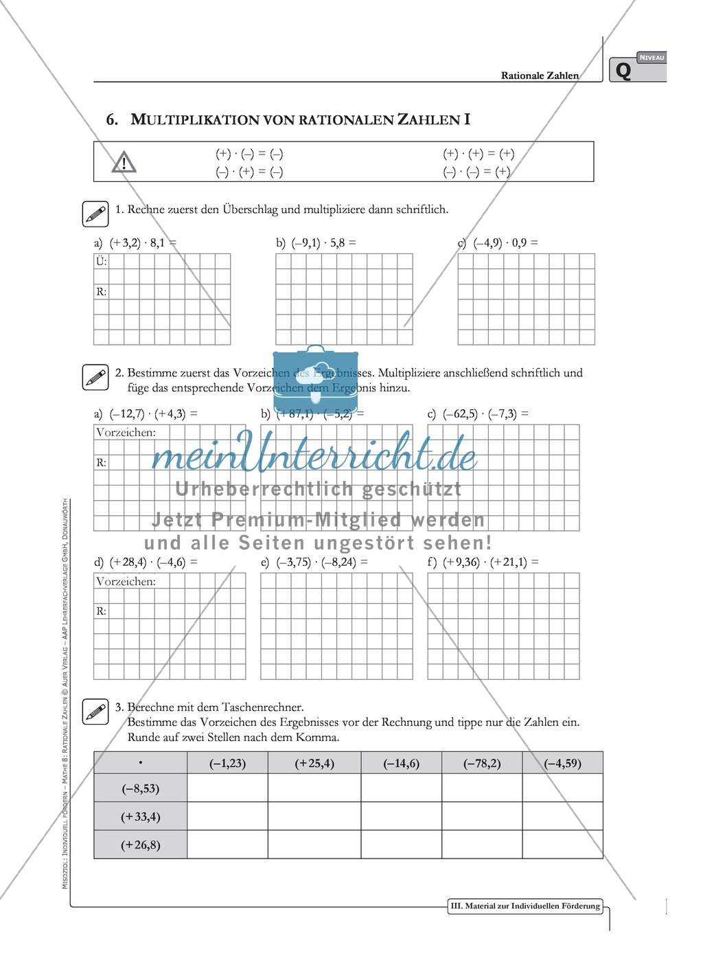 Vermischte Übungsaufgaben zur Multiplikation und Division von rationalen Zahlen Preview 1
