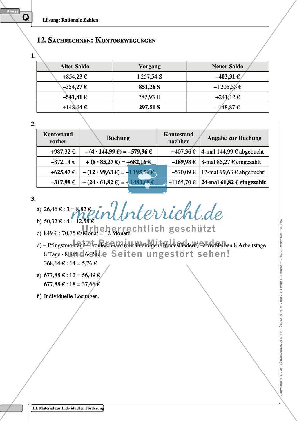 Textaufgaben zu rationalen Zahlen aus den Bereichen Geld und Temperaturen Preview 6