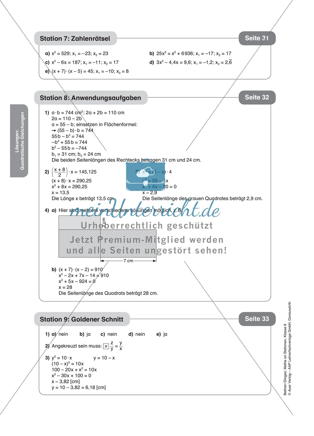 Stationenlernen zum Themenfeld quadratische Gleichungen Preview 13
