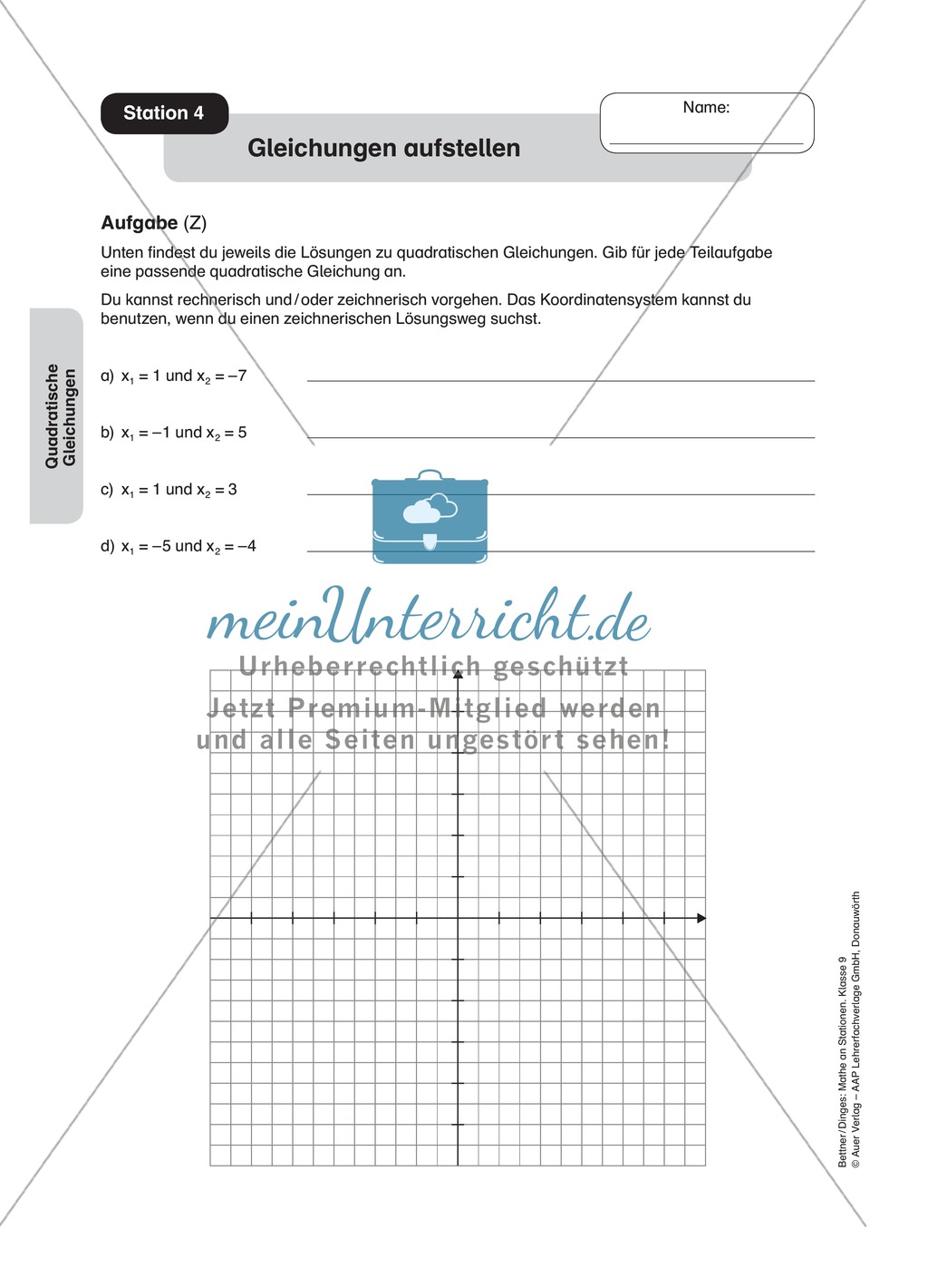 Stationenlernen zum Themenfeld quadratische Gleichungen Preview 4