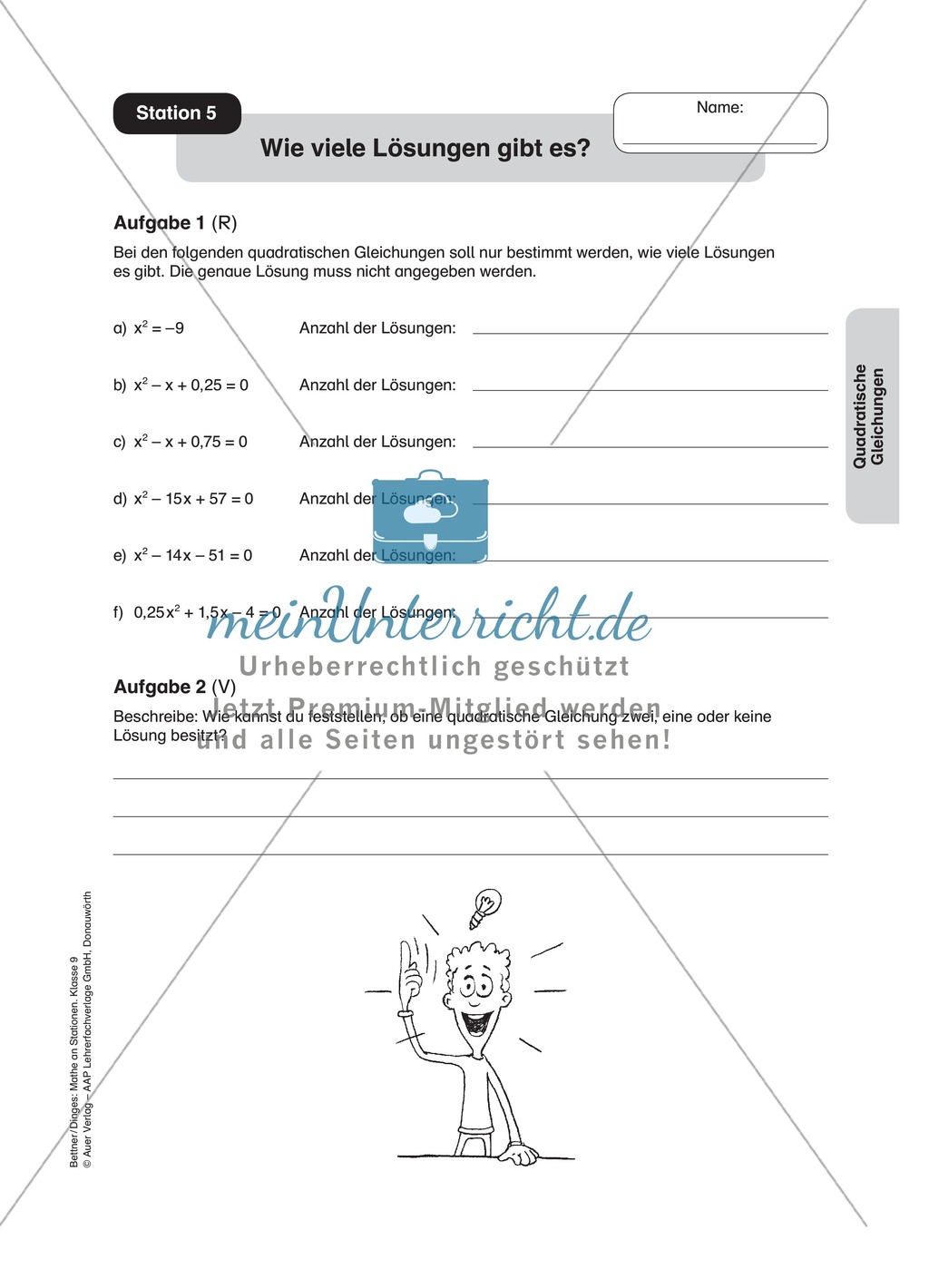 Stationenlernen zum Themenfeld quadratische Gleichungen Preview 5