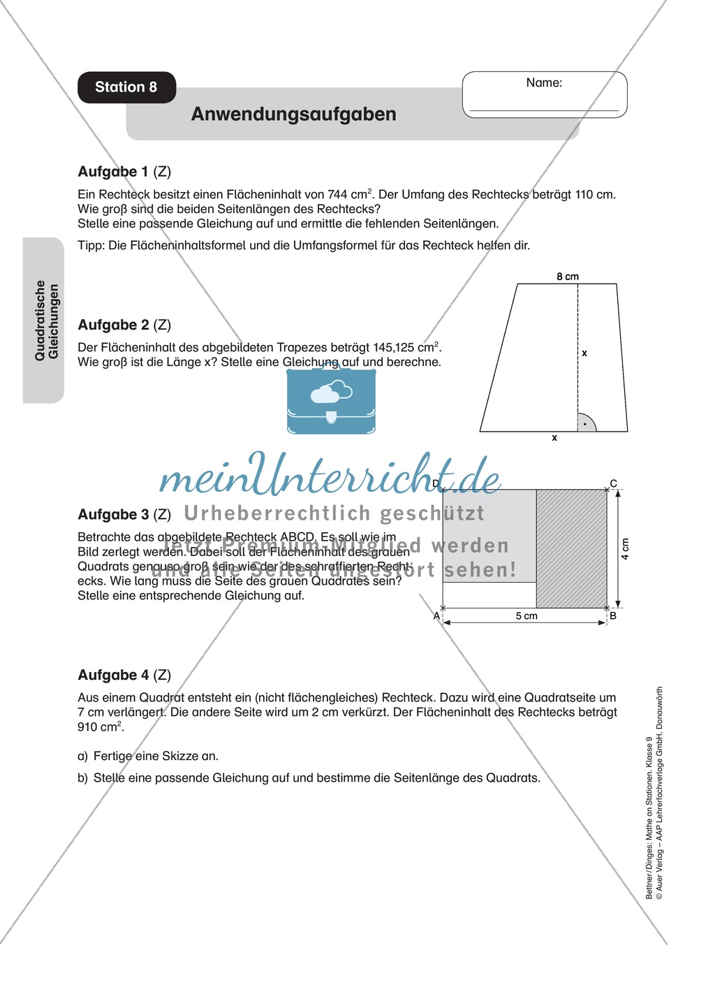 Stationenlernen zum Themenfeld quadratische Gleichungen Preview 8